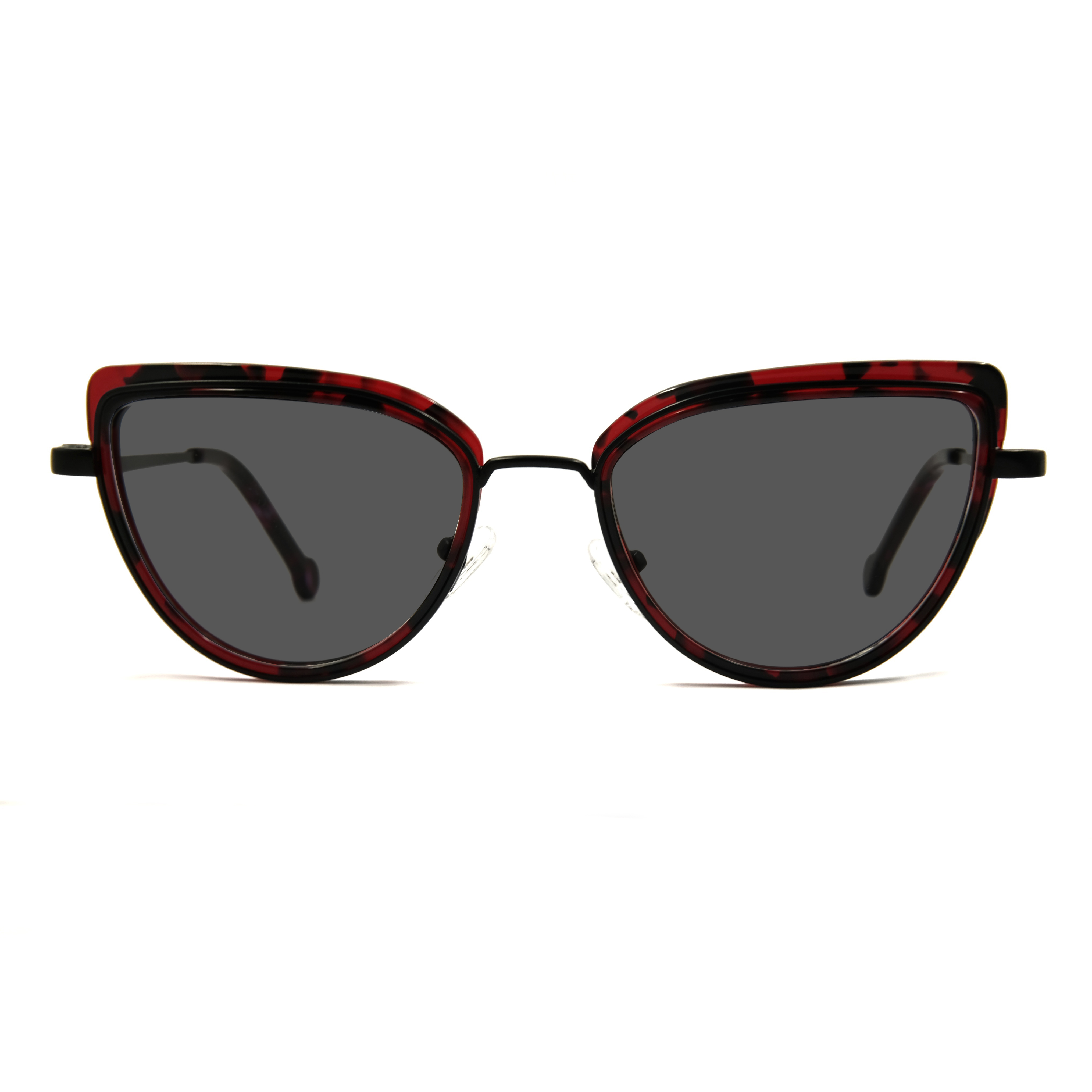 Classic Cat Eye Sun Glasses Black Red Acetate Cupronickel Hybrid Sunglasses Fashion Luxurious